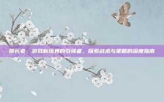 邵长老，游戏新境界的引领者，探索战术与策略的深度指南