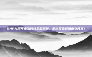 DNF九周年宠物属性全面解析，助你打造最强宠物阵容！