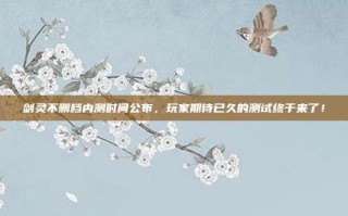 剑灵不删档内测时间公布，玩家期待已久的测试终于来了！