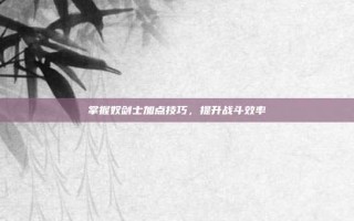 掌握奴剑士加点技巧，提升战斗效率