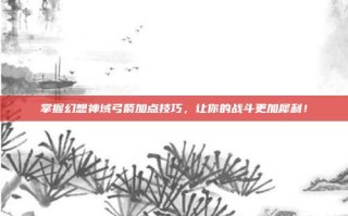 掌握幻想神域弓箭加点技巧，让你的战斗更加犀利！