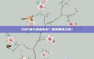 DNF决斗场进不去？探索解决之道！