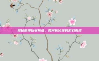 揭秘新排位赛系统，如何优化你的游戏表现