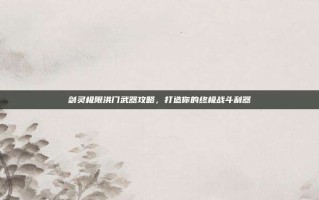 剑灵极限洪门武器攻略，打造你的终极战斗利器