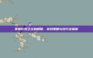 掌握影流之主的精髓，游戏策略与技巧全解析