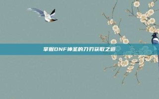 掌握DNF神圣的刀刃获取之道