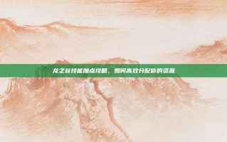 龙之谷技能加点攻略，如何高效分配你的资源