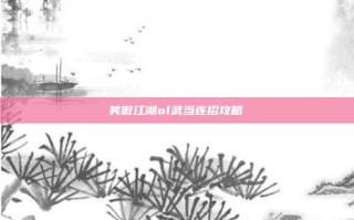 笑傲江湖ol武当连招攻略