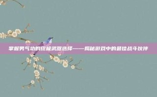 掌握男气功的终极武器选择——揭秘游戏中的最佳战斗伙伴