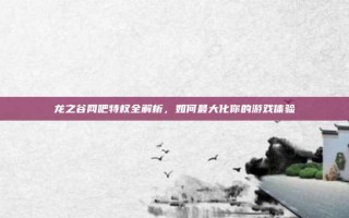龙之谷网吧特权全解析，如何最大化你的游戏体验