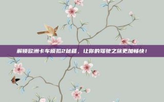 解锁欧洲卡车模拟2秘籍，让你的驾驶之旅更加畅快！