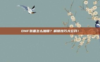 DNF装备怎么加锁？解锁技巧大公开！