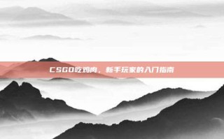 CSGO吃鸡肉，新手玩家的入门指南