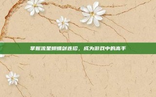 掌握流星蝴蝶剑连招，成为游戏中的高手
