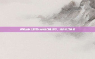 探索信长之野望13的窗口化技巧，提升游戏体验