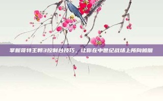 掌握哥特王朝3控制台技巧，让你在中世纪战场上所向披靡