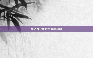 龙之谷2重炮手加点攻略