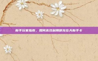 新手玩家指南，如何高效利用御龙在天新手卡