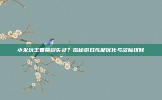 小米玩王者荣耀失灵？揭秘游戏性能优化与故障排除