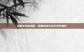 剑网3马具攻略，装备升级与战斗效率提升
