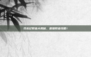 寻龙记职业大揭秘，最强职业攻略！