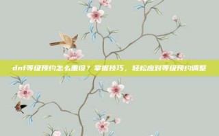 dnf等级预约怎么重设？掌握技巧，轻松应对等级预约调整
