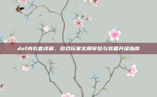 dnf内衣套详解，游戏玩家实用穿搭与装备升级指南