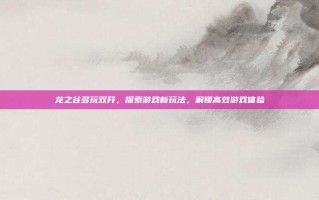 龙之谷多玩双开，探索游戏新玩法，解锁高效游戏体验