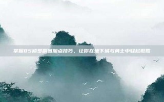 掌握85修罗刷图加点技巧，让你在地下城与勇士中轻松取胜