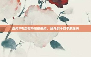剑网3丐帮轻功深度解析，提升战斗效率的秘诀