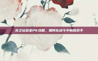 龙之谷剑圣PK攻略，如何在战斗中制胜对手