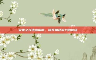 火炬之光洗点指南，提升角色实力的秘诀