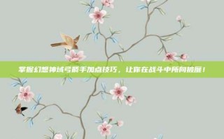 掌握幻想神域弓箭手加点技巧，让你在战斗中所向披靡！