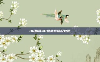 QQ水浒40级武将搭配攻略