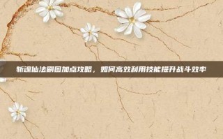 斩魂仙法刷图加点攻略，如何高效利用技能提升战斗效率