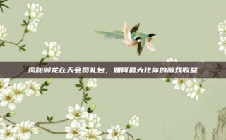 揭秘御龙在天会员礼包，如何最大化你的游戏收益