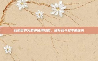 战机世界火箭弹使用攻略，提升战斗效率的秘诀