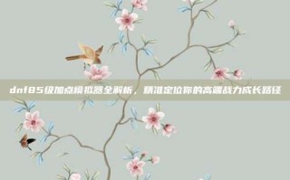 dnf85级加点模拟器全解析，精准定位你的高端战力成长路径