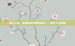 新手上路，掌握诺亚传说的秘籍——新手卡大揭秘