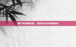 唐门天罗输出宏，提升战斗效率的秘诀