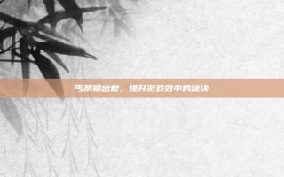 丐帮输出宏，提升游戏效率的秘诀