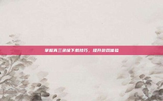 掌握真三录像下载技巧，提升游戏体验