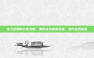 龙之谷团购仓库攻略，如何高效利用资源，提升游戏体验
