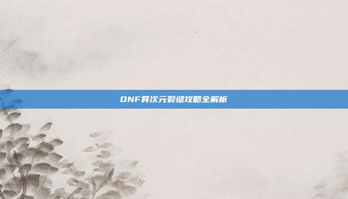 DNF异次元裂缝攻略全解析-第1张图片-速奇网 DNF异次元裂缝攻略全解析-第1张图片-速奇网