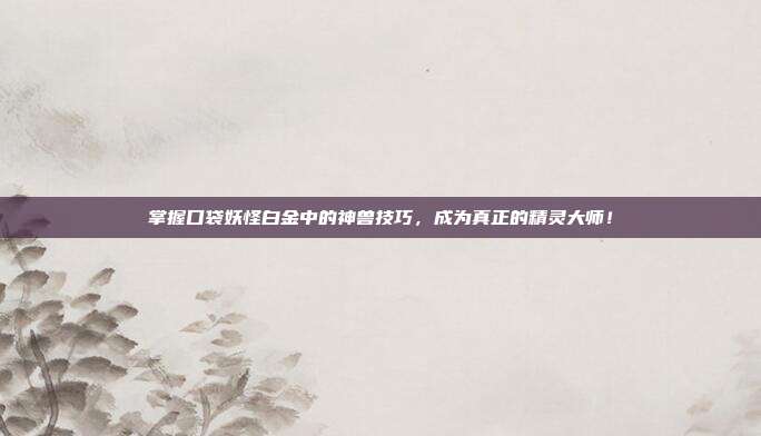 掌握口袋妖怪白金中的神兽技巧，成为真正的精灵大师！-第1张图片-速奇网