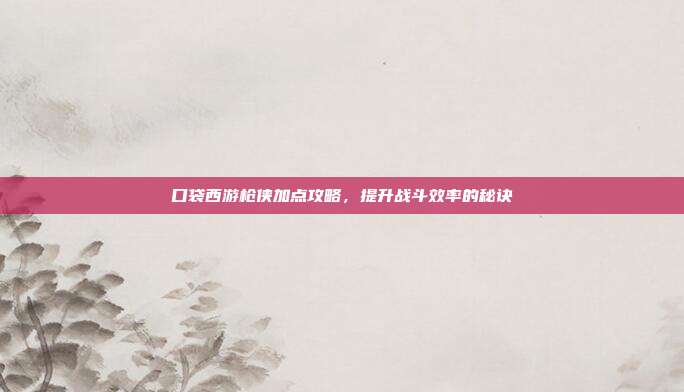 口袋西游枪侠加点攻略，提升战斗效率的秘诀-第1张图片-速奇网