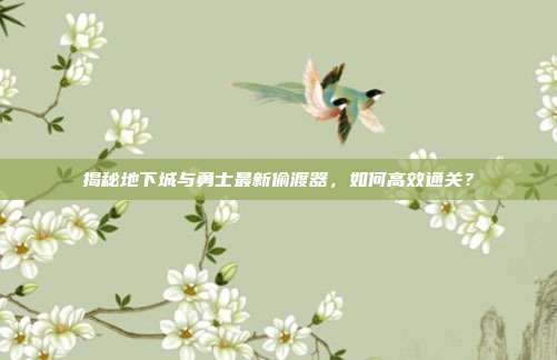 揭秘地下城与勇士最新偷渡器，如何高效通关？-第1张图片-速奇网