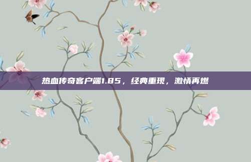 热血传奇客户端1.85,经典重现,激情再燃-第1张图片-速奇网 热血传奇客户端1.85,经典重现,激情再燃-第1张图片-速奇网