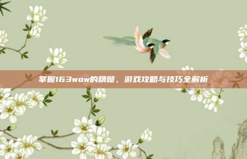 掌握163wow的精髓，游戏攻略与技巧全解析-第1张图片-速奇网