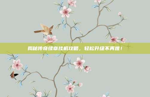 揭秘传奇续章挂机攻略,轻松升级不再难!-第1张图片-速奇网 揭秘传奇续章挂机攻略,轻松升级不再难!-第1张图片-速奇网